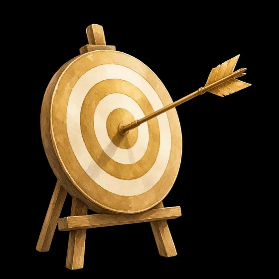 A single golden arrow in the centre of a wooden target