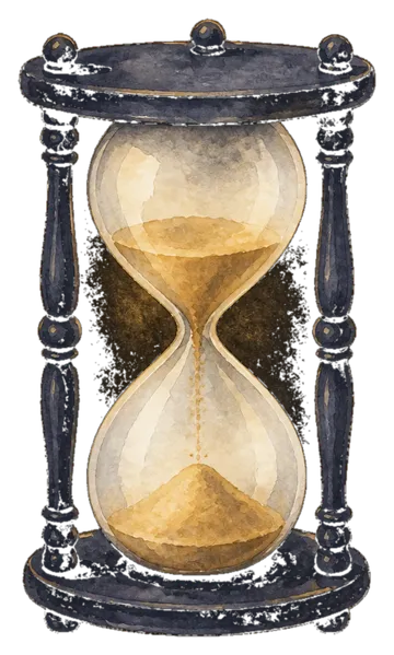 An hourglass with sand running out